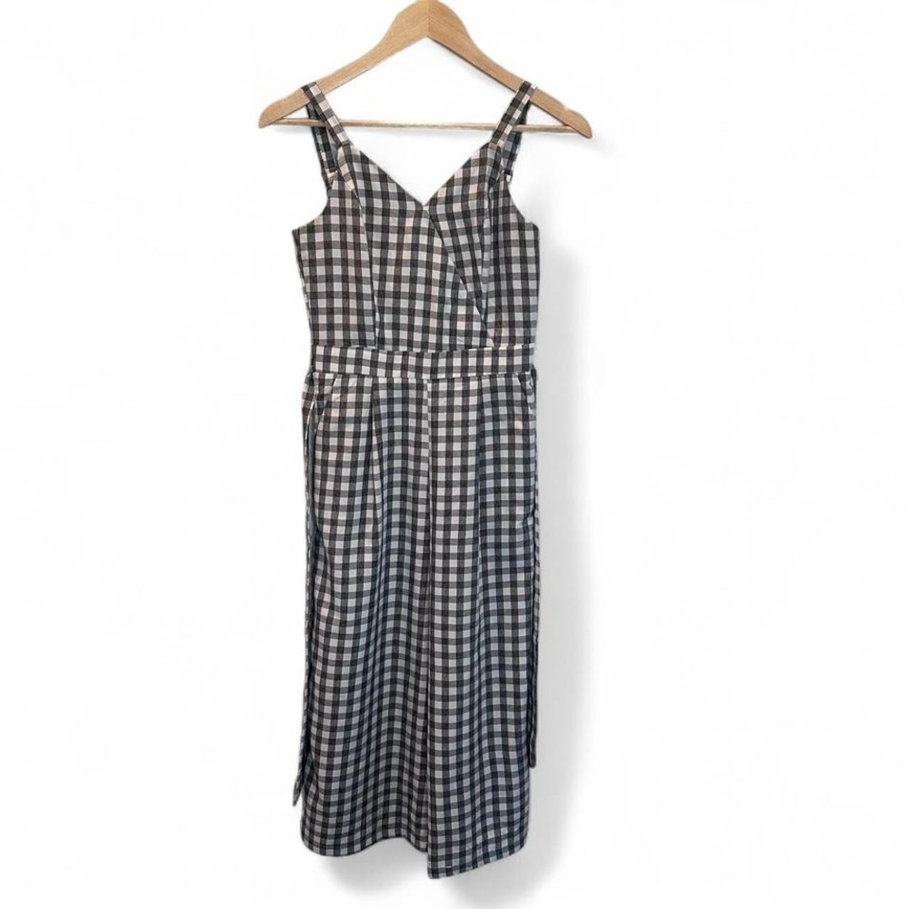 Gingham Plaid Sleeveless Belted Jumpsuit Size Small Casual Boho Lightweight